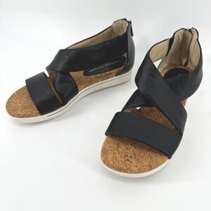 Adrienne Vittadini Sport Claud Sandals Women 9M Black Cork Wedge Zip Up Platform